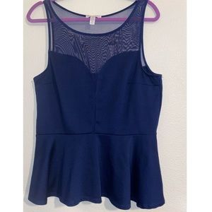 peplum top sheer down the front & on upper body